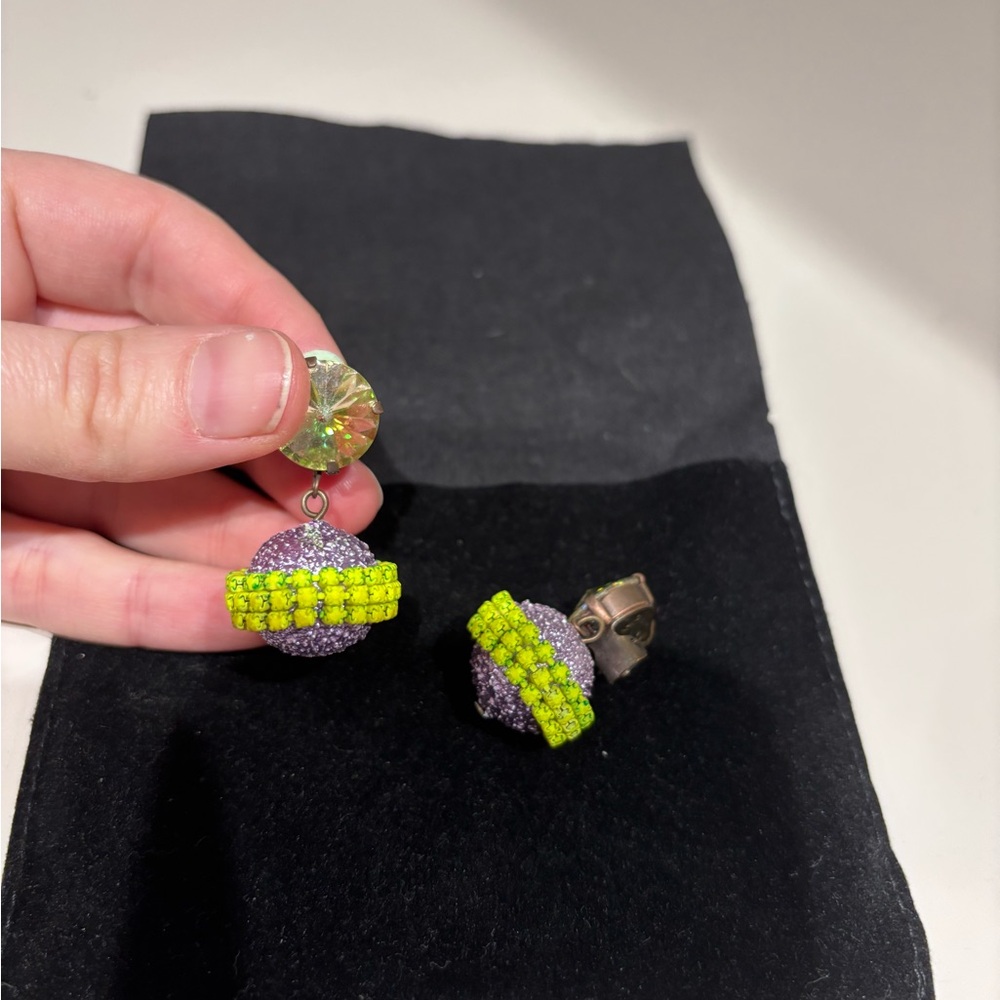 Italian jewellery designer Purple and Yellow Crystal Earrings clip-on